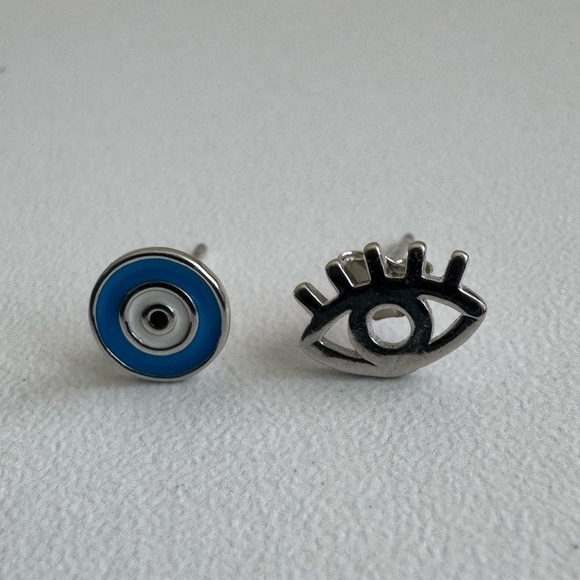 925 Sterling Silver Evil Eye Studs Earrings - Picture 1 of 12